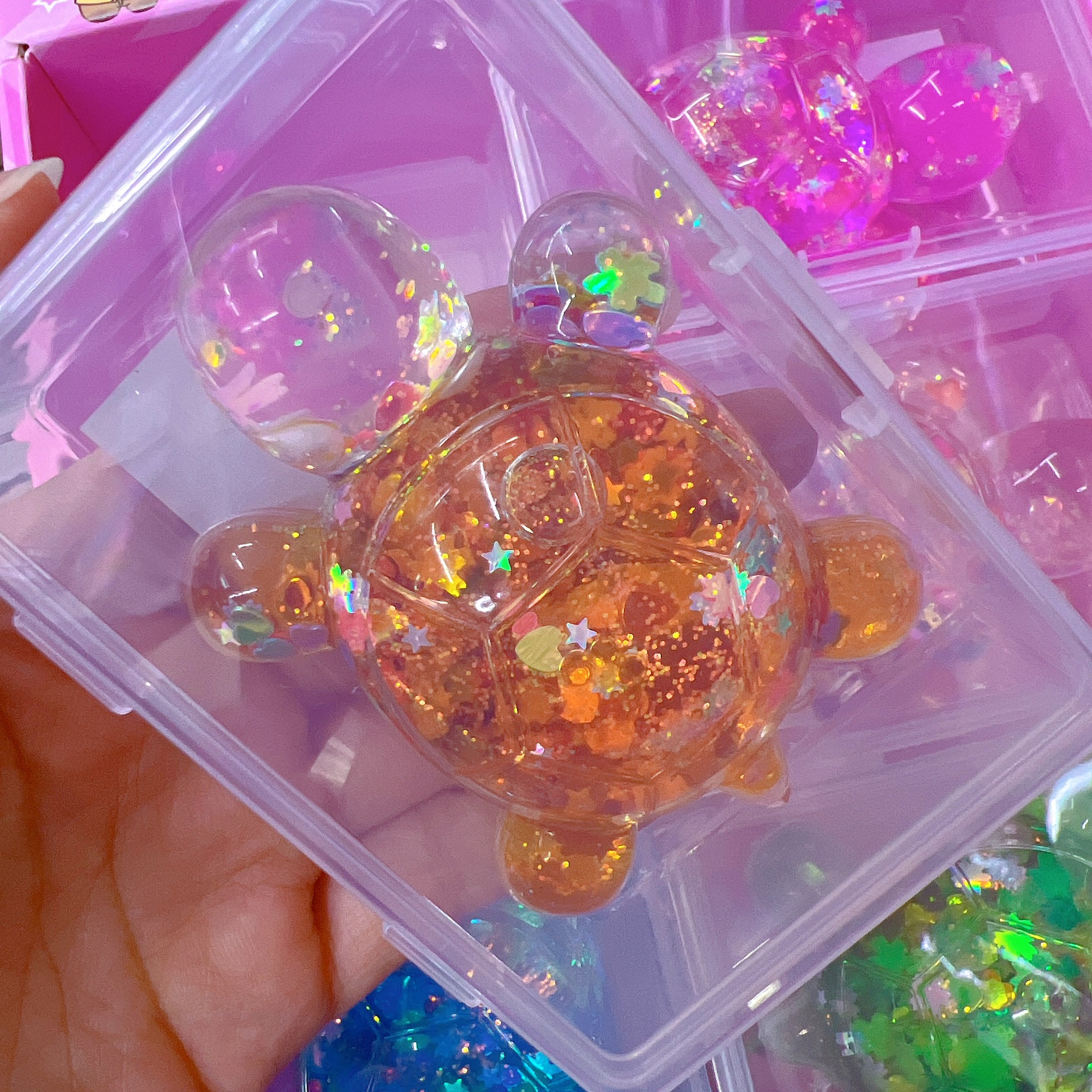 8.6cm oversized oil quicksand sparkling turtle jumbo model toy full red chan net red children's play