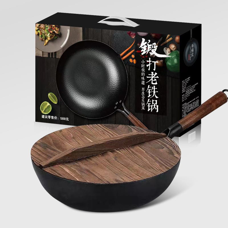 Чугунный горшок Daifa Zhangqiu, оригинальная продукция, вок, не покрытая, плоское дно, антипригарная сковорода, household старомодный, ручная работа, подарочная кастрюля