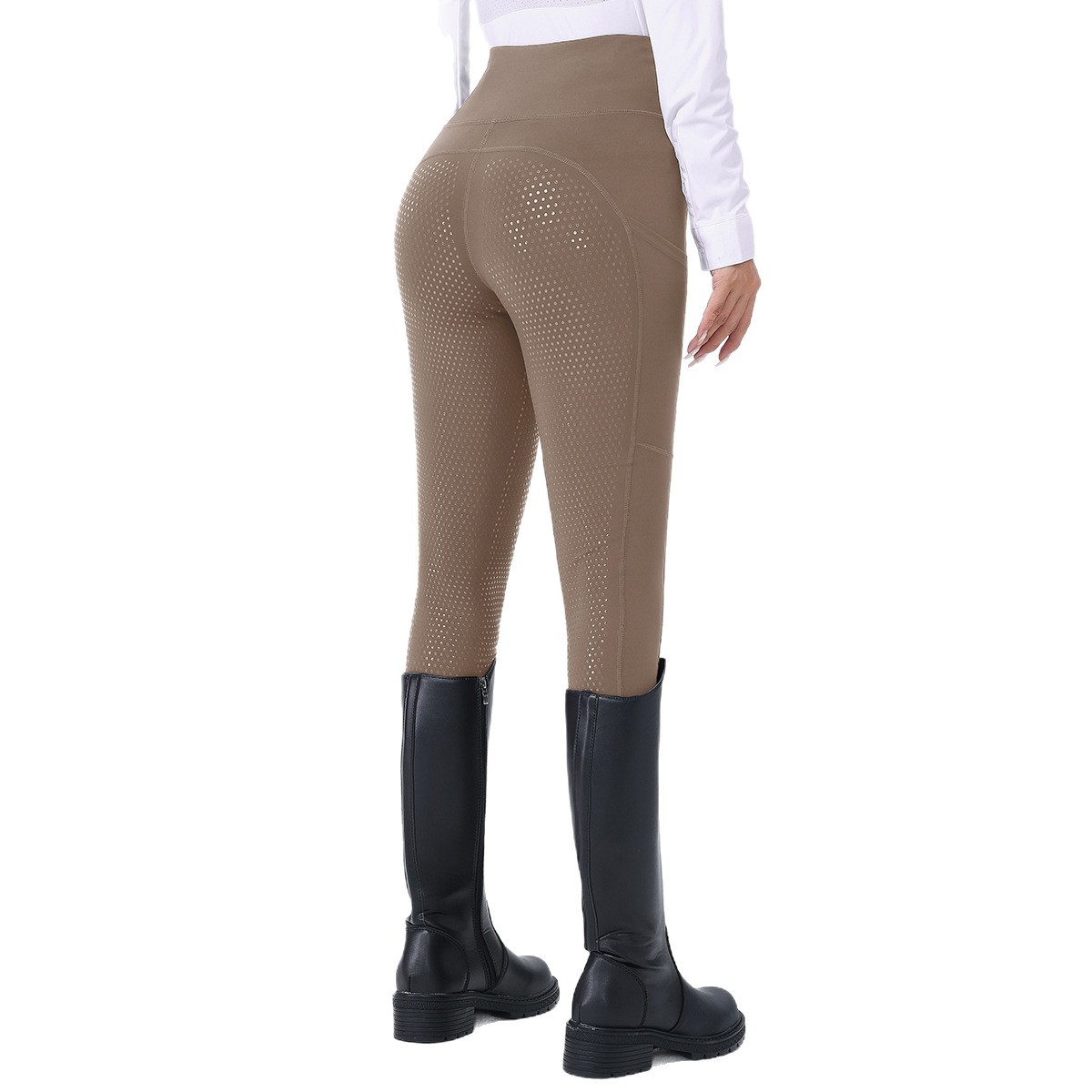 European and American Cross-Border Women's Equestrian Pants Full Seat Silicone Non-Slip with Pockets Elastic High Waist Tummy Control Tight Riding Pants