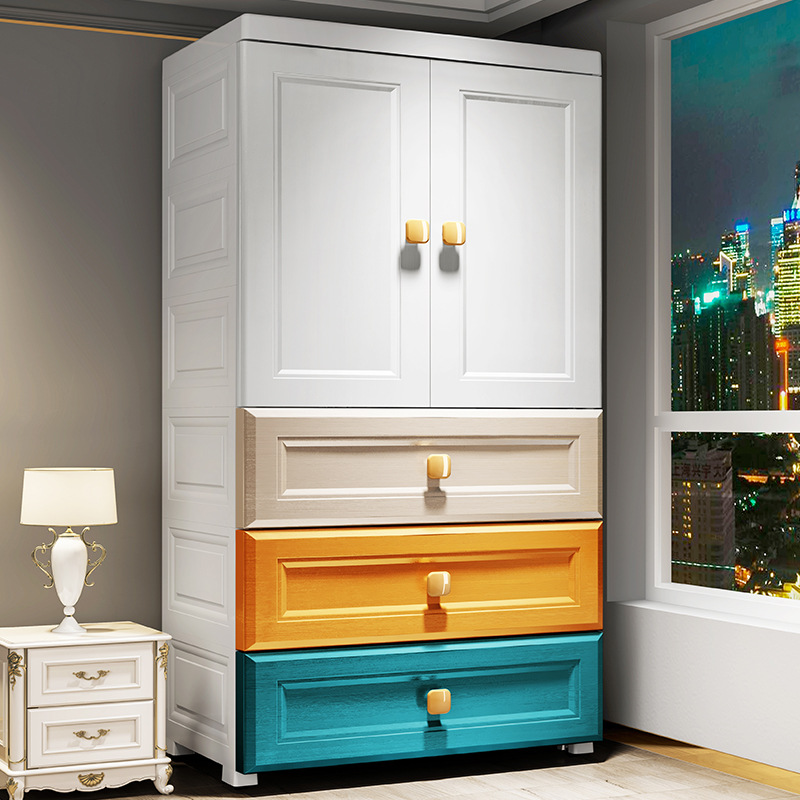Super Peng 70 Width Colorful Children's Wardrobe Open Door Storage Cabinet Storage Cabinet Assembly Plastic Cabinet Hanging Wardrobe