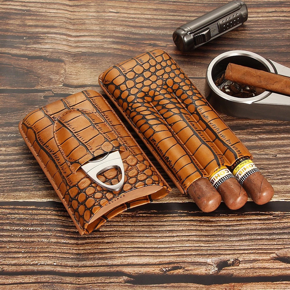 Cigar Leather Case Portable Set Cigar Crocodile Leather Bag Cigar Case Travel Cigar Moisturizing Case