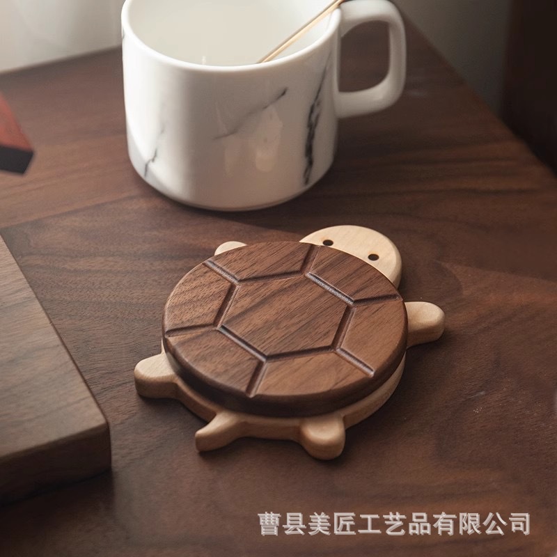 Cross-Border Cute Universal Coaster Saucer Set Coffee Table Desktop Anti-Scalding Turtle Insulation Pad Walnut Solid Wood Coaster
