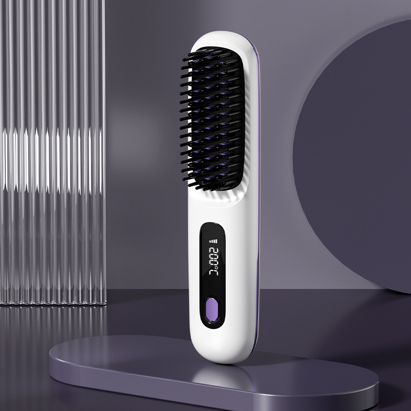 New cross-border LCD wireless hair comb charging ceramic electronic comb MINI hair straightener portable hair comb