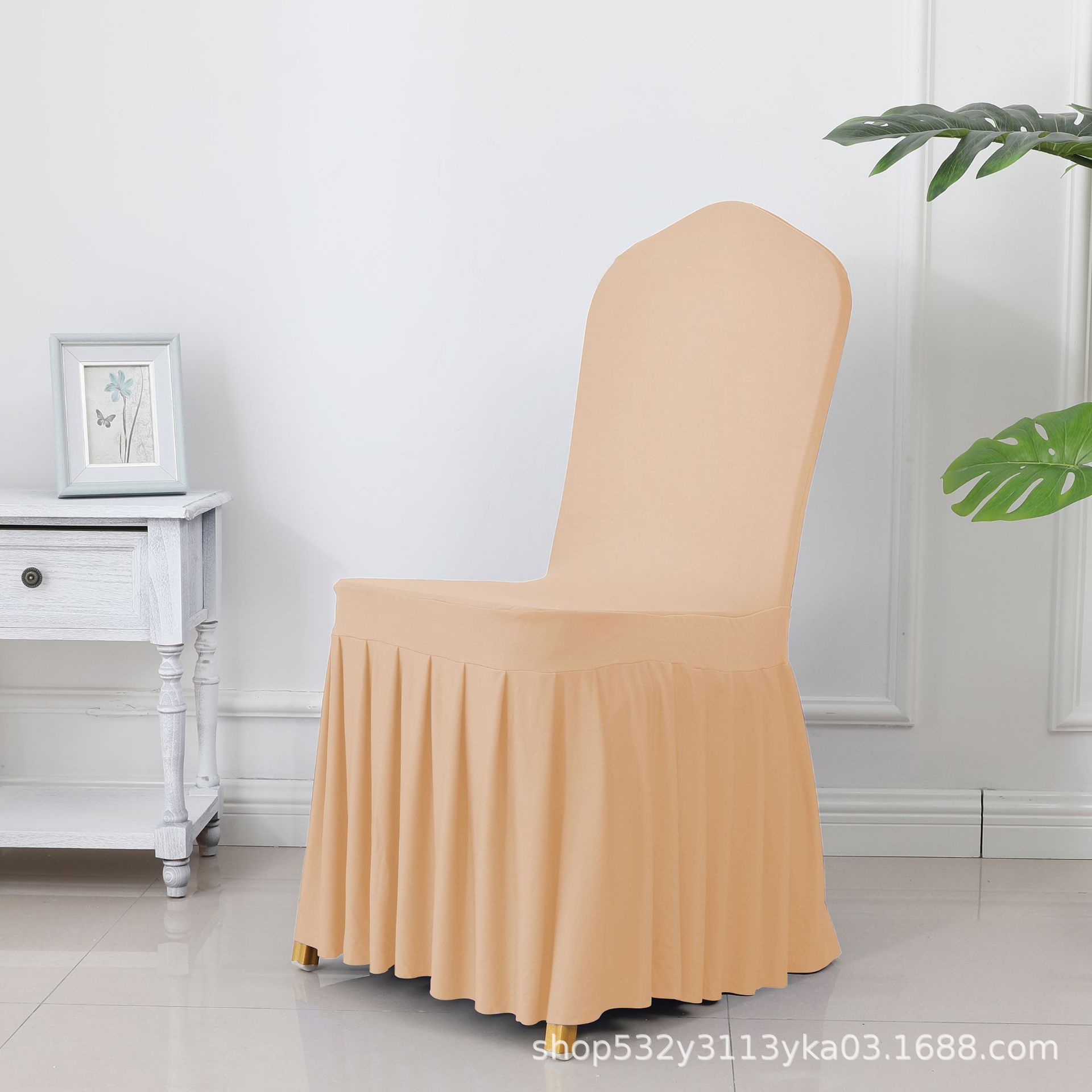 Processing and Custom-Made Thickeneded Elastic Pleated Skirt Dining Chair Cover Wedding Banquet Hotel Skirt Chair Cover Hotel Linen