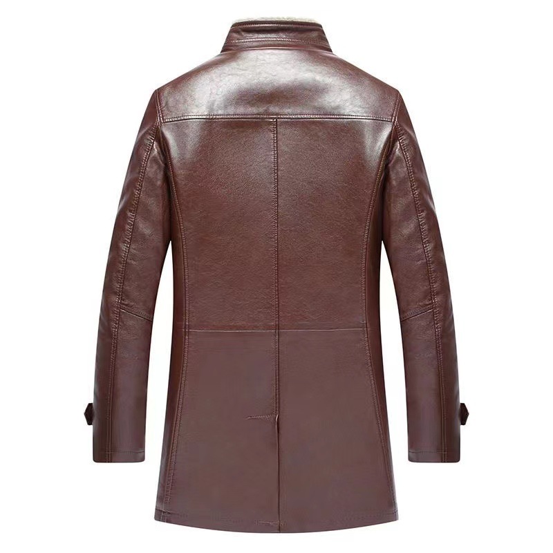 Haining Men's Genuine Leather Jacket Mid-Length Stand Collar Sheep Fur All-In-One Men's Thickened Fur Coat Jacket