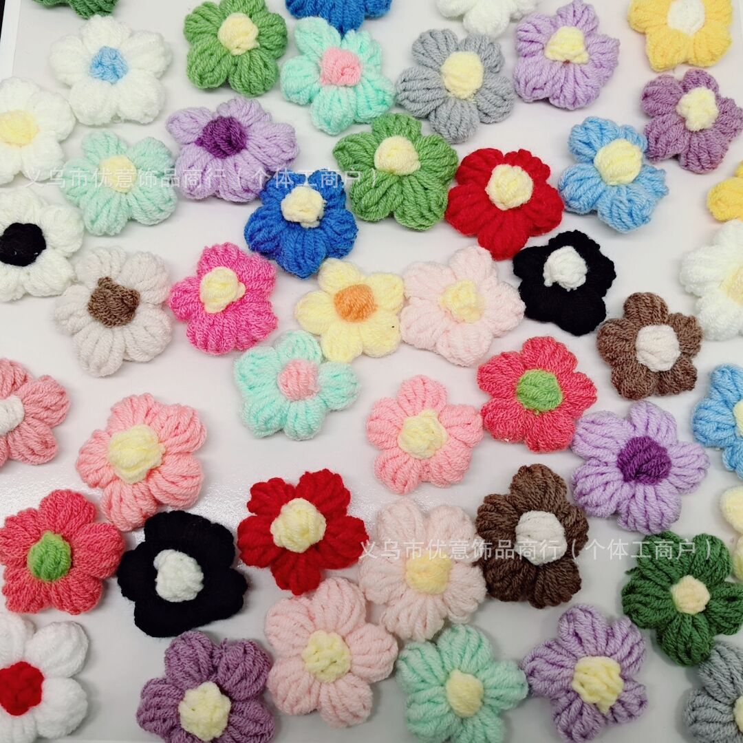 в наличии пухлый цветок DIY зеркальная трансформация ручной вязаный шерстяной цветок маленький цветок аксессуары для одежды сумки
