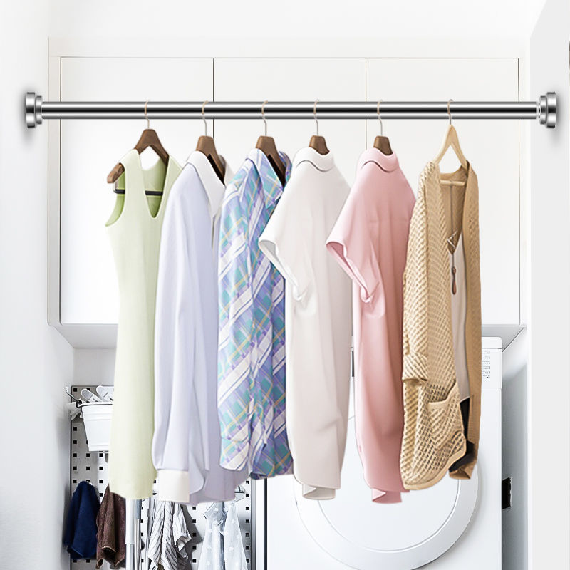 Stainless steel punch-free telescopic rod clothes drying Rod bathroom shower curtain rod curtain rod door curtain rod bedroom wardrobe strut