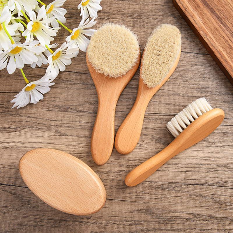 Factory supply natural solid wood wool brush wet and dry baby bath comb deep cleaning broken hair brush