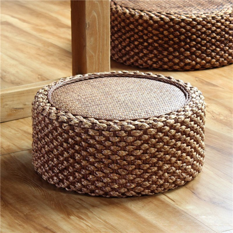 Rattan Drum Stool Chinese Style Low Stool Shoe Changing Stool Household Sofa Coffee Table Small Stool Living Room Solid Wood Round Footstool Sitting Pier