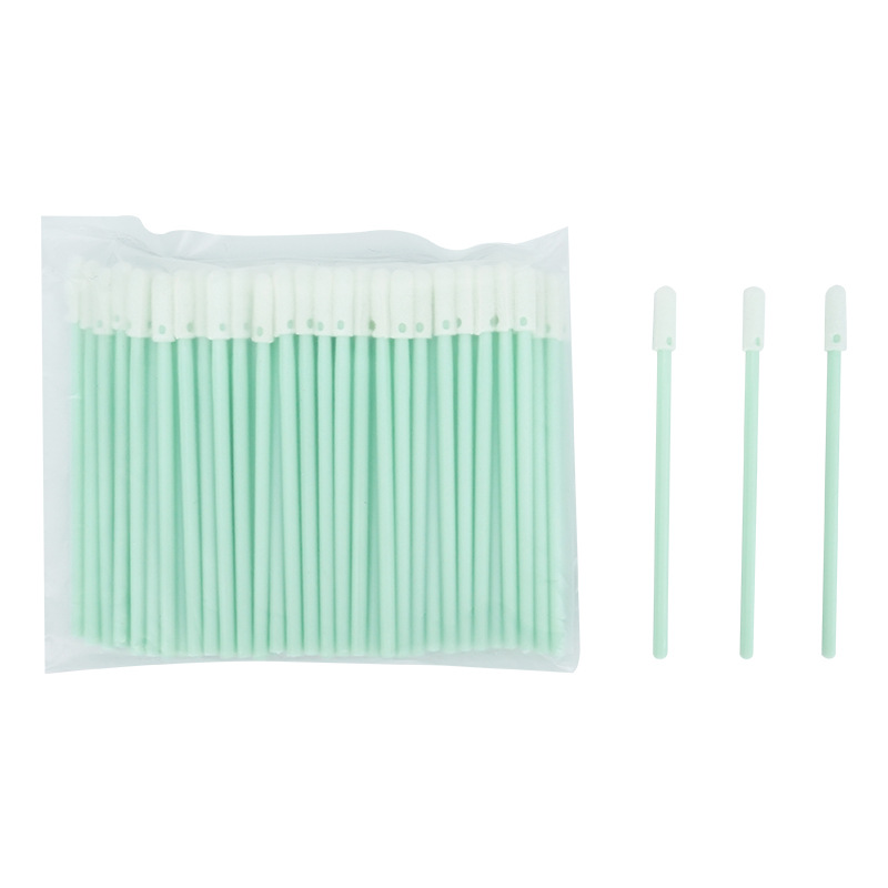 Manufacturer Supplies Km-742 Industrial Dust-Free Cotton Swab Green Rod Round Head Anti-Static Cotton Swab Fiber Optic Sponge Cleaning Stick