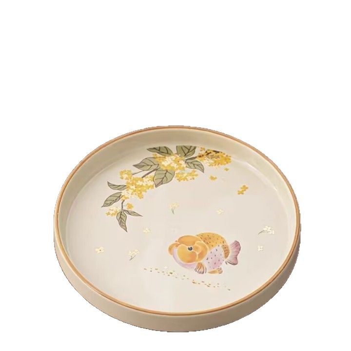 Creative Small Ceramic Tea Tray with a Round Dry Bubble Tray and Fruit Tray for Storing Tea Leaves