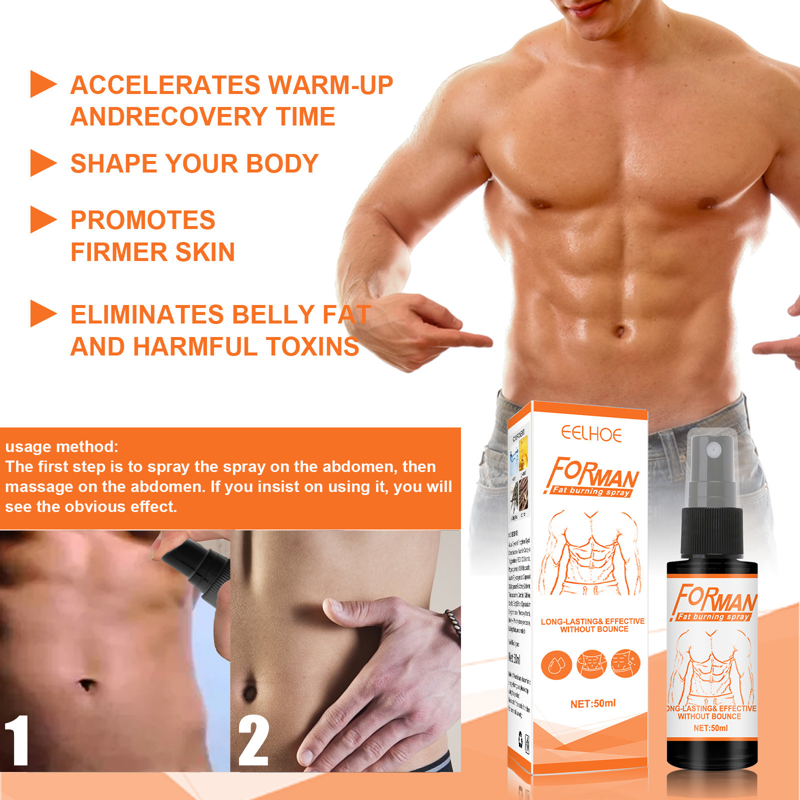 EELHOE Men Abs Spray Vest Line Fitness Shaping Cream Exercise Chest Increase Muscle Body Care