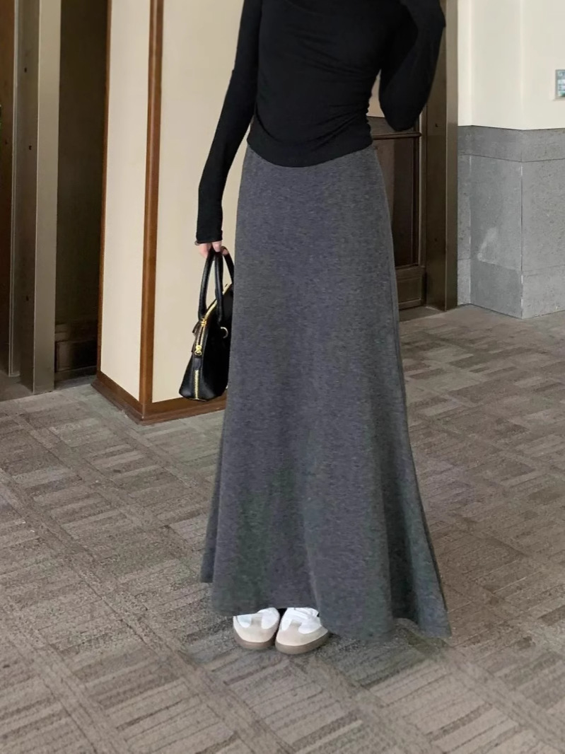 Summer Grey Hip Skirt Skirt Women's 2025 Spring and Autumn New Retro Slim High Waist Pendant Flesh-Covering Long Skirt