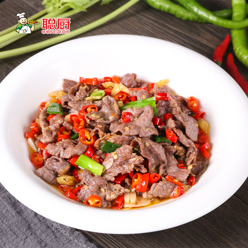 Congchu Stir-Fried Yellow Beef 225g Family Banquet Semi-Finished Dishes Pre-Made Dishes Frozen Restaurant Chinese Dishes Commercial Wholesale