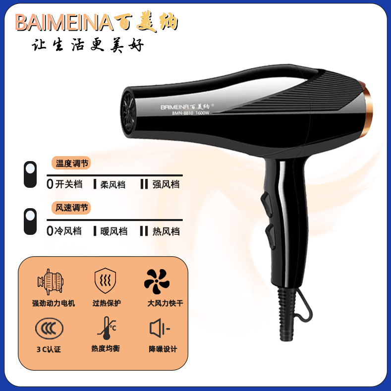Cross-Border New Hair Dryer Household Hair Dryer Hair Salon Negative Ion Multi-Speed Temperature Control Barber Shop Hair Dryer 110V
