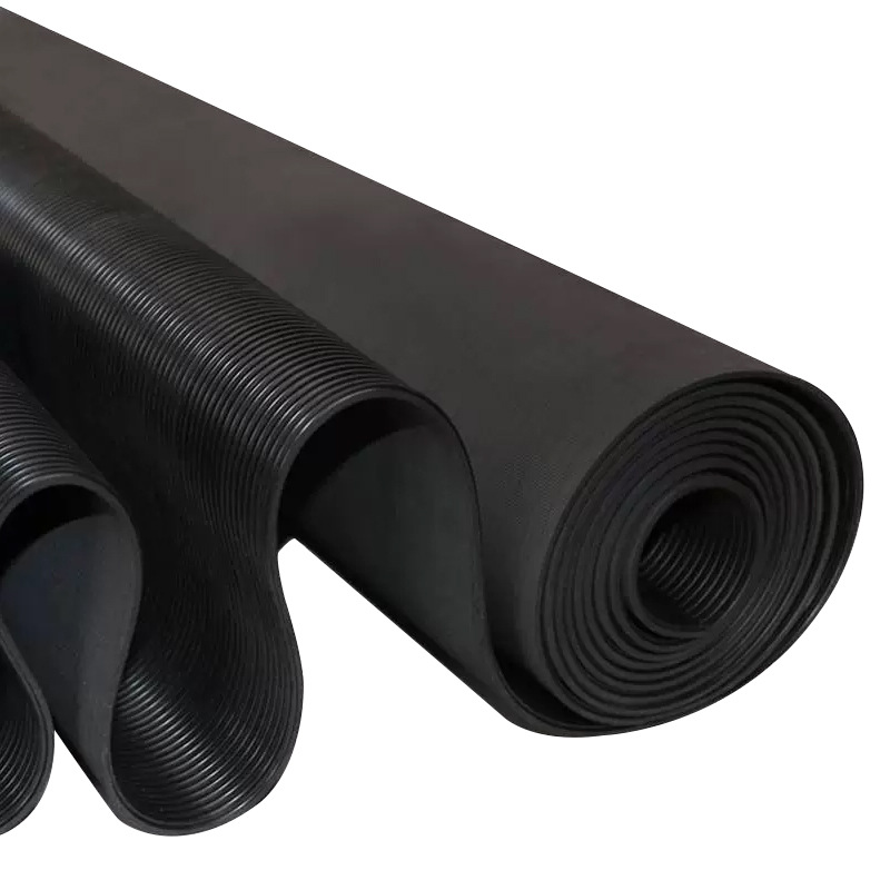 Non-Slip Fine Groove Pattern Rubber Pad Wear-Resistant Shock-Absorbing Export Environmentally Friendly Wide Stripes Black Floor Non-Slip Pinstripes Rubber Sheet