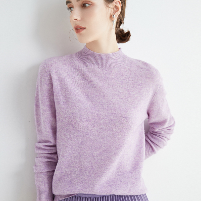 Early Autumn Sweater Women's 100 Pure Wool Sweater Skin-feeling Half-turtleneck Thin Slim-fit All-match Base Shirt Fashion for Outer Wear