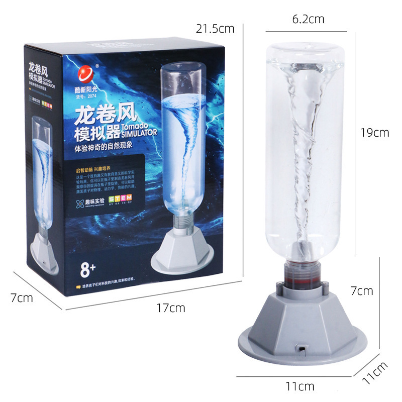 Primary school students tornado simulator electric vortex technology making handmade artificial water model science experiment toy