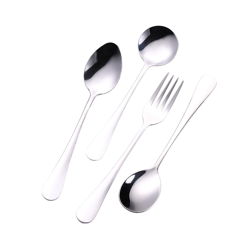 Wholesale Hotel light handle printed logo spoon 1010 small round spoon Fork student canteen spoon household stainless steel spoon