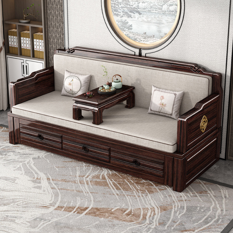 Luohan Bed Solid Wood Sliding High-End Sliding Folding Sofa Bed Dual-Purpose Room Living Room Purple Sandalwood Bed Complete Set