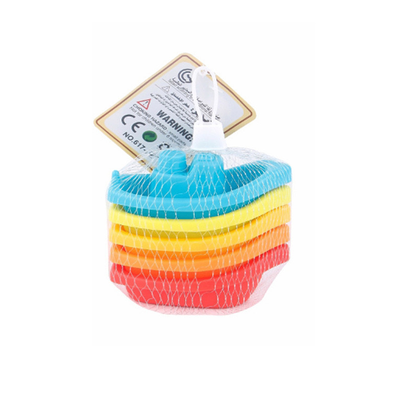 Cross-border baby bath toys early education cognitive bathroom rainbow color water stacked boat baby bathroom toys wholesale