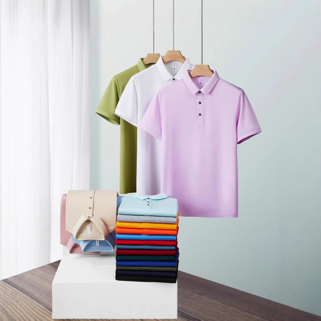 Ice Silk Quick-Drying Polo Shirt Solid Color Lapel Short-Sleeve with Logo Embroidery and Lettering Corporate Workwear for Men and Women