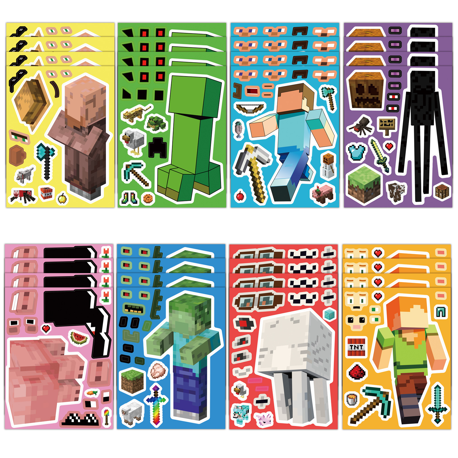 8 Pieces of Minecraft Kidsren's Face-Changing Stickers Notebook Notebook Decoration Waterproof DIY Creative Educational Stickers