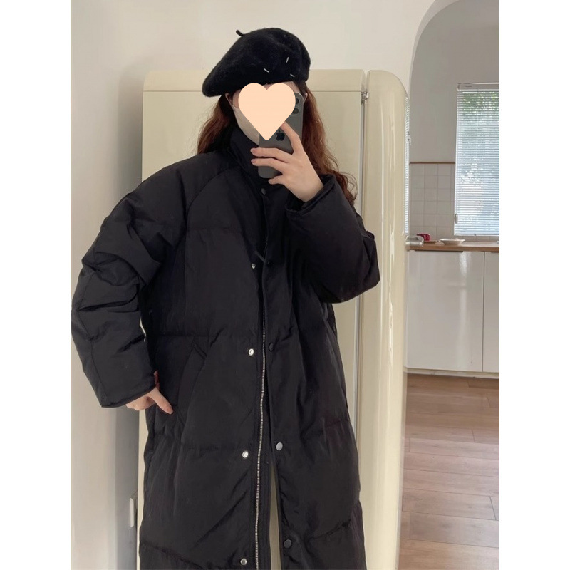 Green Down Jacket Women's Mid-length 2024 New Korean Loose Niche Design Sense Vertical Collar White Duck Down Jacket