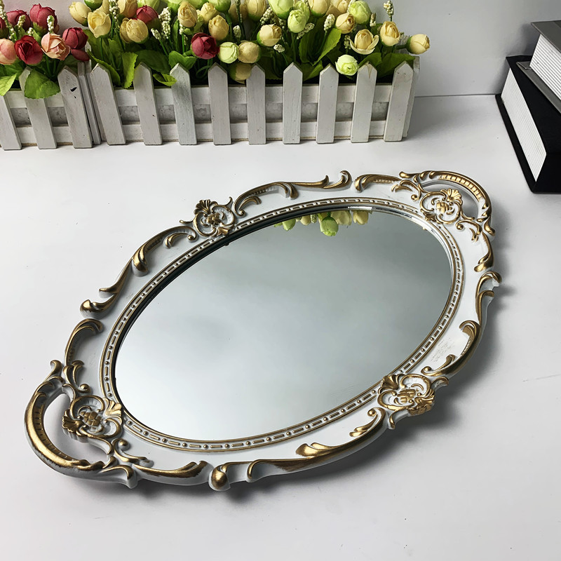 New shooting props Oval Retro Mirror tray dressing table cosmetics storage tray Amazon export
