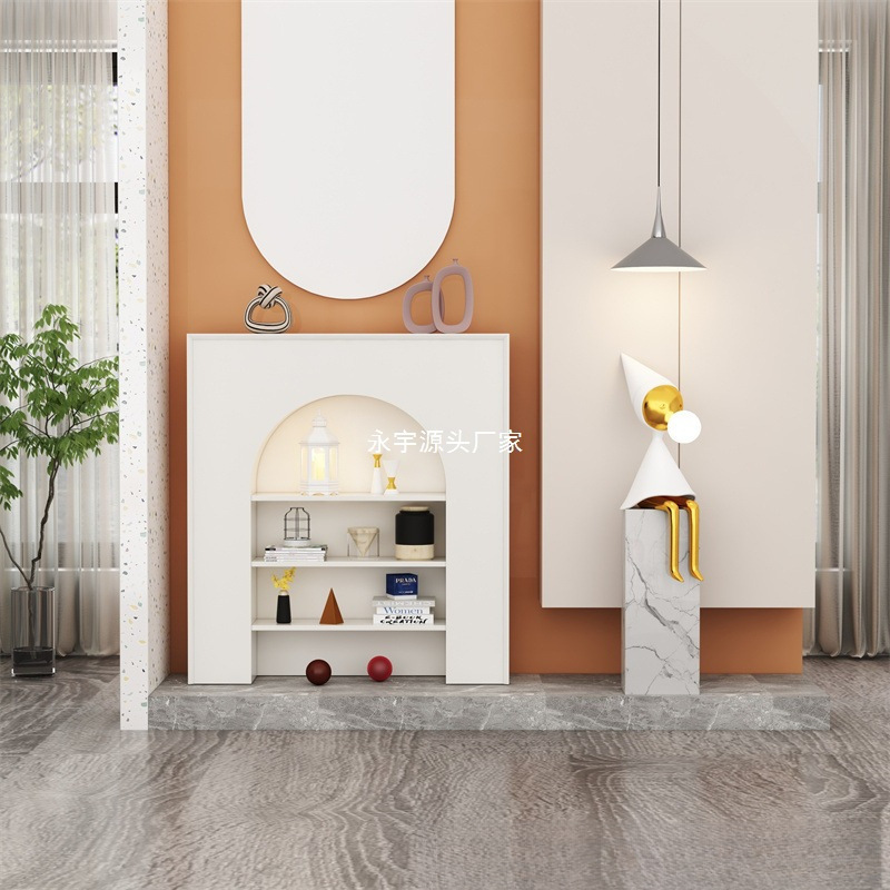 Fashionable European-Style Home Indoor White French Fireplace Decorative Cabinet Arched Art Shelf B&B Entrance