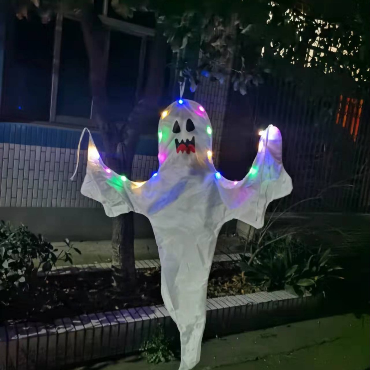 Halloween Ghost-Themed Star and Stripe Flag Ghost Festival Print Led Light-Up Decorative Hanging Ornament Lighting