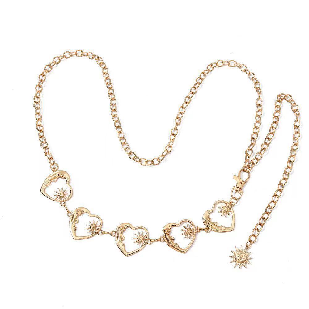 Cross-Border Retro Metal Waist Chain Female Love Sun Moon Decoration Waist Slimming Look Accessories Skirt Pants Body Chain