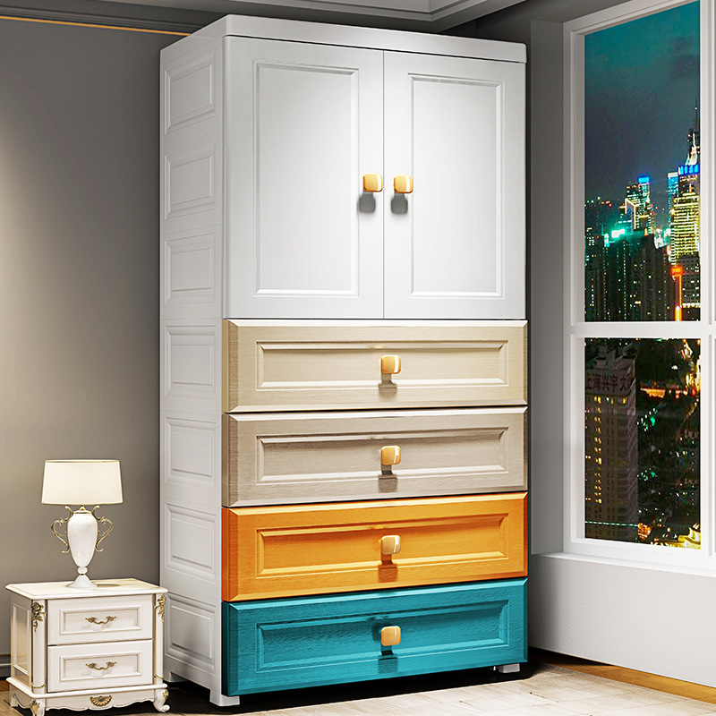 Super Peng 70 Width Colorful Children's Wardrobe Open Door Storage Cabinet Storage Cabinet Assembly Plastic Cabinet Hanging Wardrobe