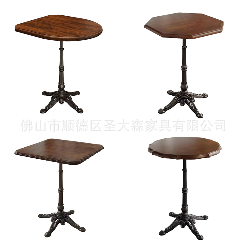 Retro Cafe Table American Solid Wood Small Round Table Square Table Western Food Japanese Noodle Shop Commercial Dining Table Leisure Table and Chairs