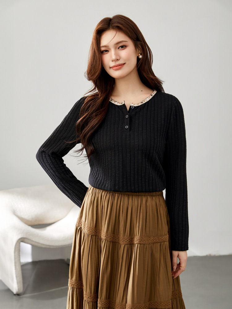 [Academy-style Age-reducing Ribbon Neck Slim Knitwear] Slim Show plus size Women's Fat mm2025 Spring New