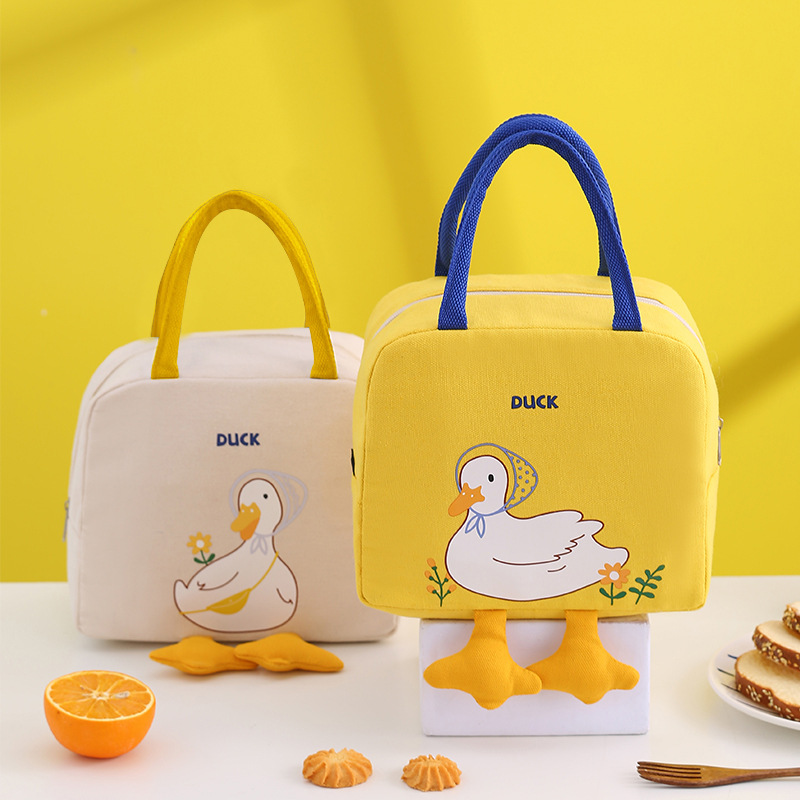 Yellow Duck Lunch Bag Cute Cartoon Lunch Bag Handbag Storage Insulation Bag Canvas Lunch Box Bag