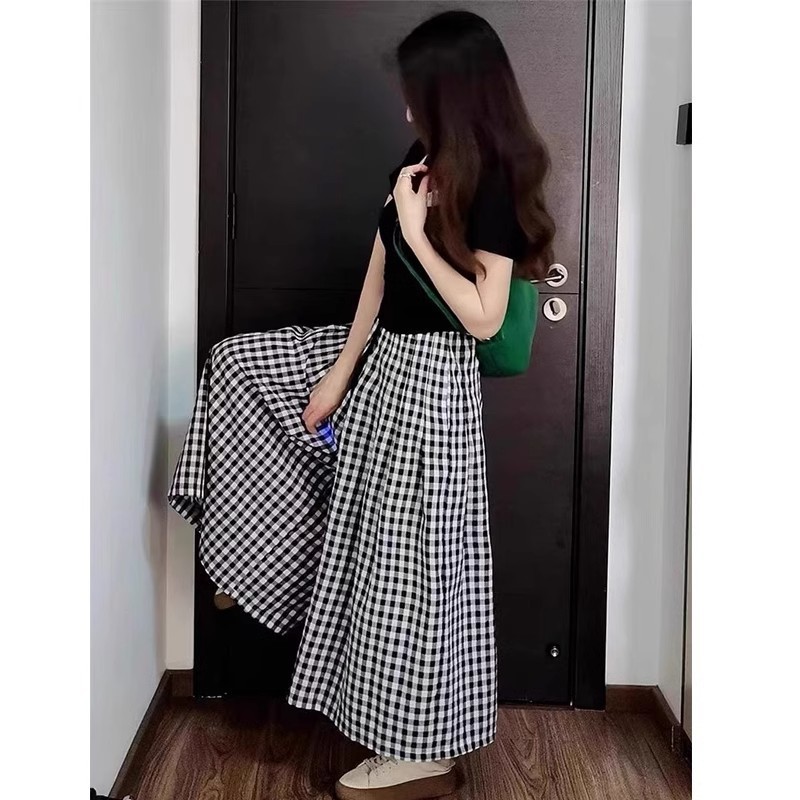 Plus-Size Plaid Skirt Pants for Women, Summer Thin High-Waisted Slimming Loose Casual Pants Skirt 150kg for Chubby mm