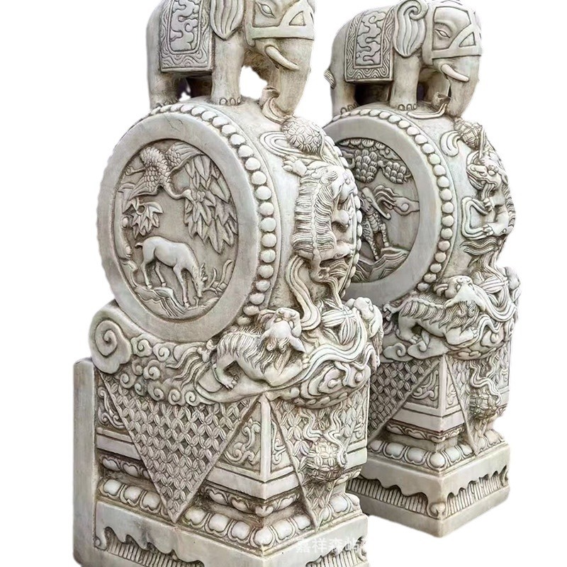 Retro Stone Carving Door Pier Drum Stone Home Courtyard House Door Pier Door as Stone Pier Antique Stone Carving Stone Drum Ornaments