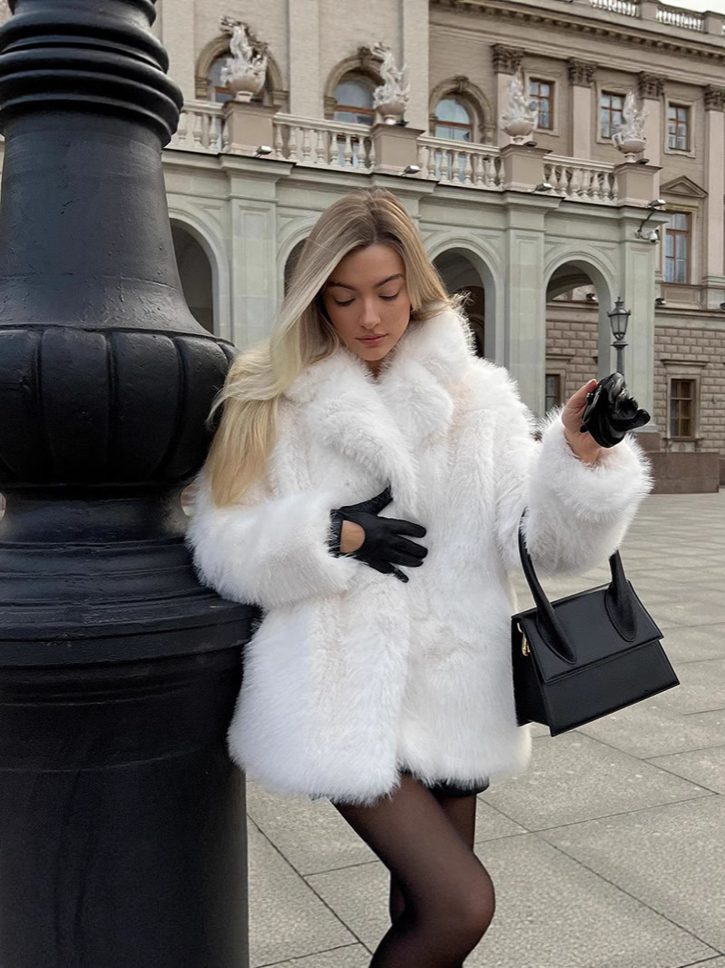 Европейское и американское новое меховое пальто средней длины большого размера с лацканами из лисьего меха искусственной шерсти X0050