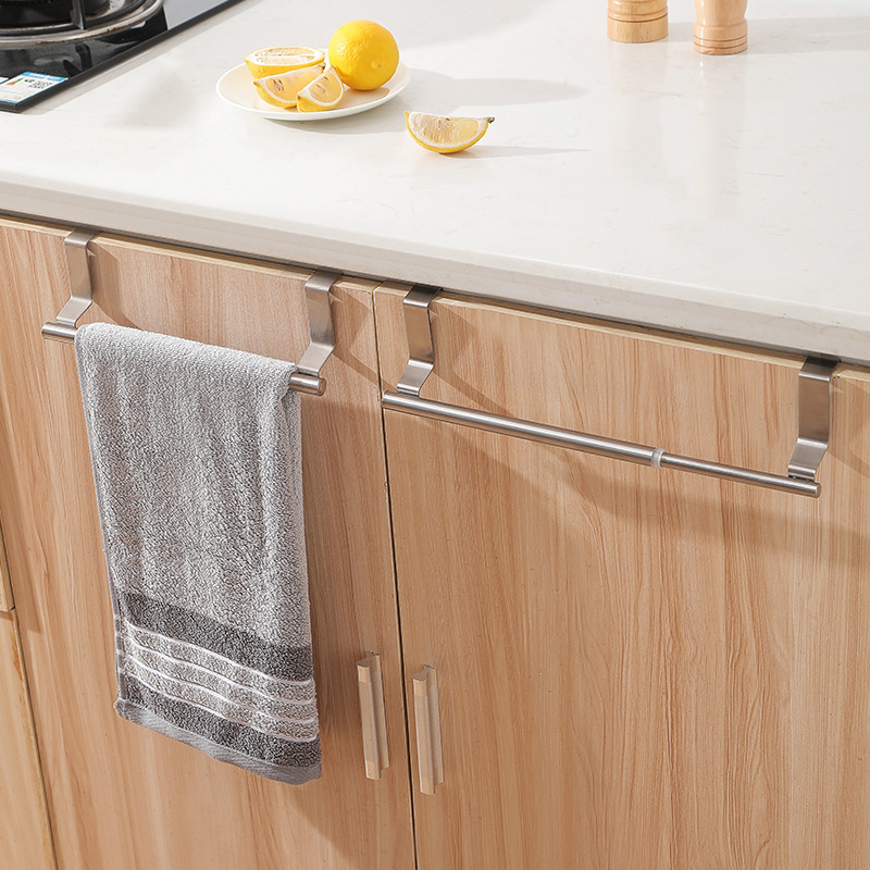 Non-perforated Stainless Steel Towel Rack Household Cabinet Door Hook Rack Bathroom Single Pole Towel Bar Bath Towel Rack Wholesale