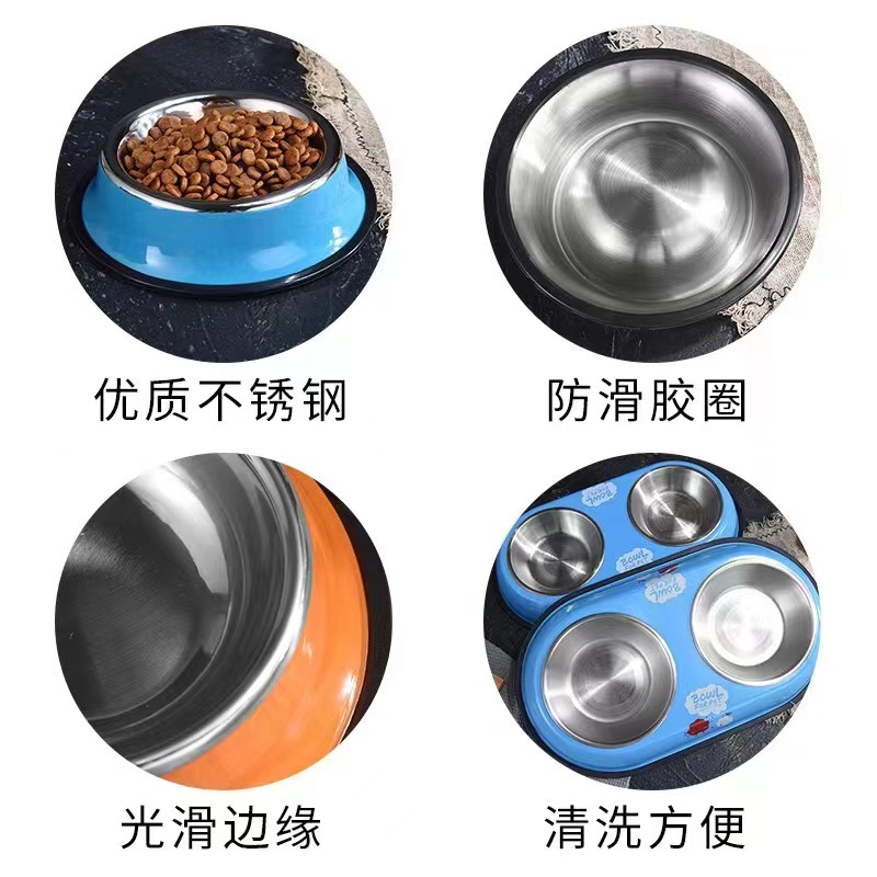 Pet Bowl double bowl stainless steel cat bowl wholesale dog bowl anti-knock dog bowl drinking water feeder cat cat food bowl