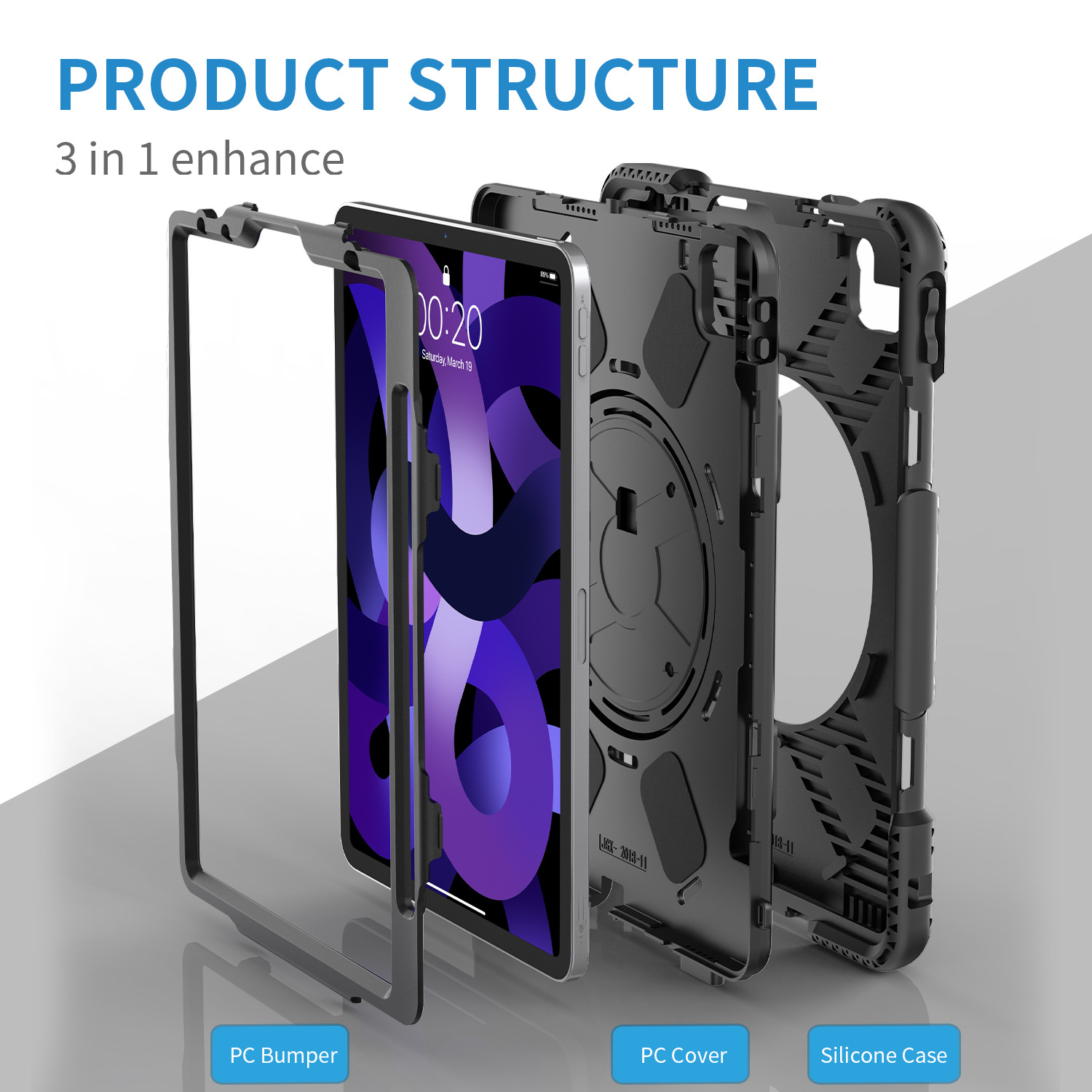 Applicable to Apple Samsung tablet protective case with Pen slot three anti-fall air5 silicone tablet protective case with bracket