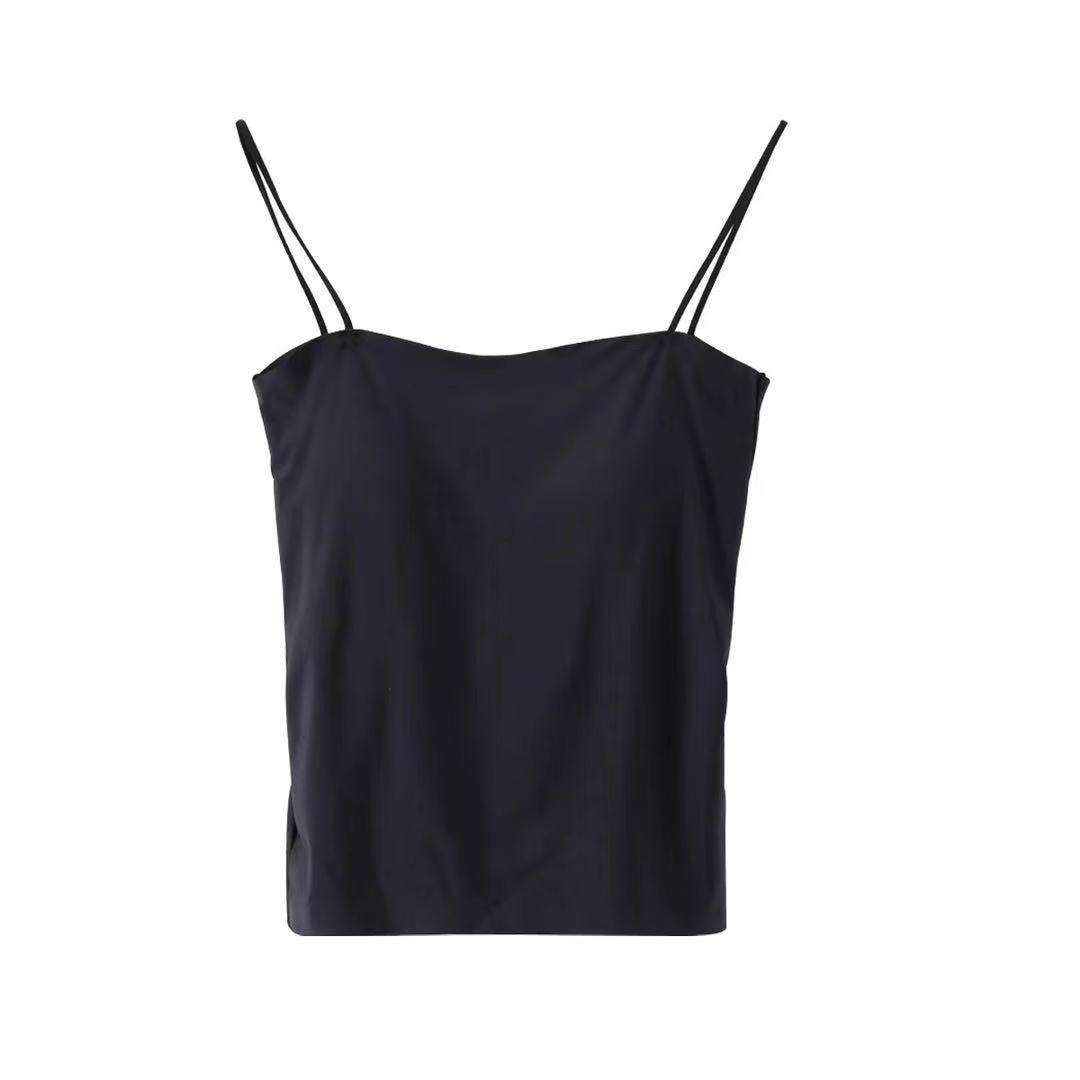 Solid Color Camisole Women's Summer Outer Wear Top with Fixed Chest Pad No Steel Ring Thin Base Long Thin Tube Top