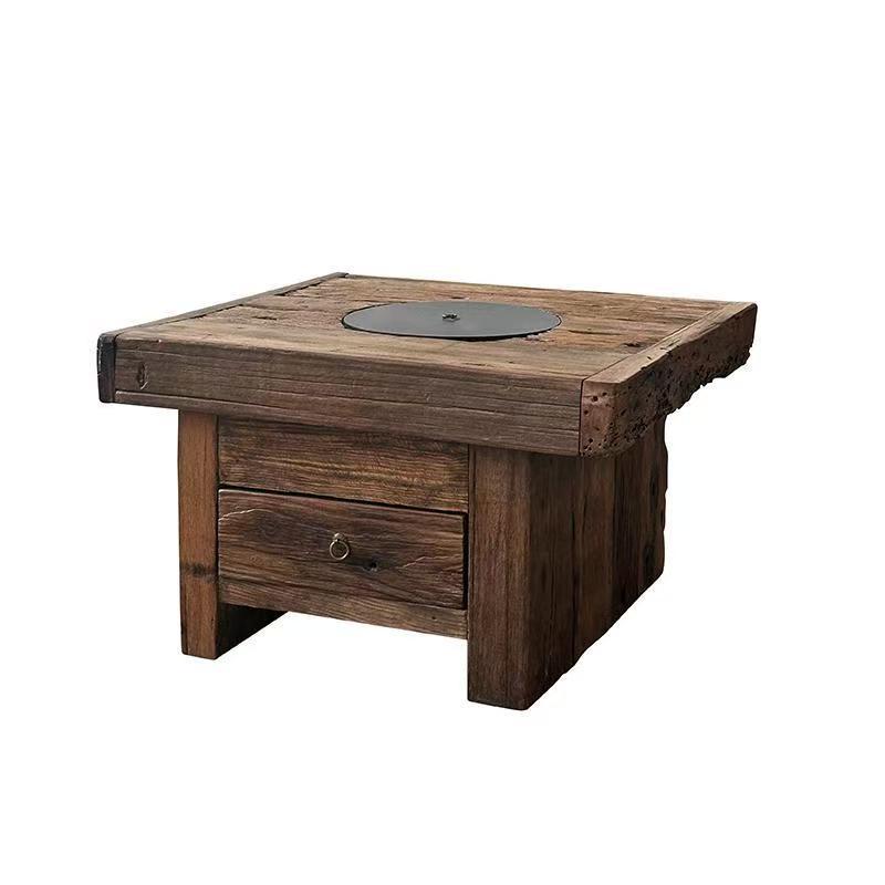 Old Elm Wood Cooking Tea Table Outdoor Courtyard Barbecue Hot Pot Table Quiet Wind Camping Picnic Leisure Tea Table