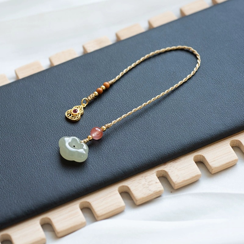 Natural Hetian Jade Ruyi Lock Mobile Phone Pendant Chain Bag Key Accessory Pendant Ancient Chinese Style