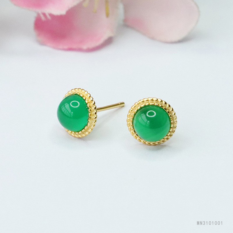 As soon as Yu S925 silver inlaid with natural green agate earrings chalcedony earrings jewelry factory wholesale generation MN3101001