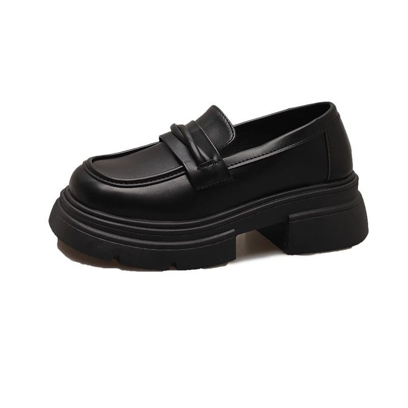 Thick-soled muffin loafers women's 2025 spring and autumn new women's shoes one-step black single-layer shoes British-style small leather shoes