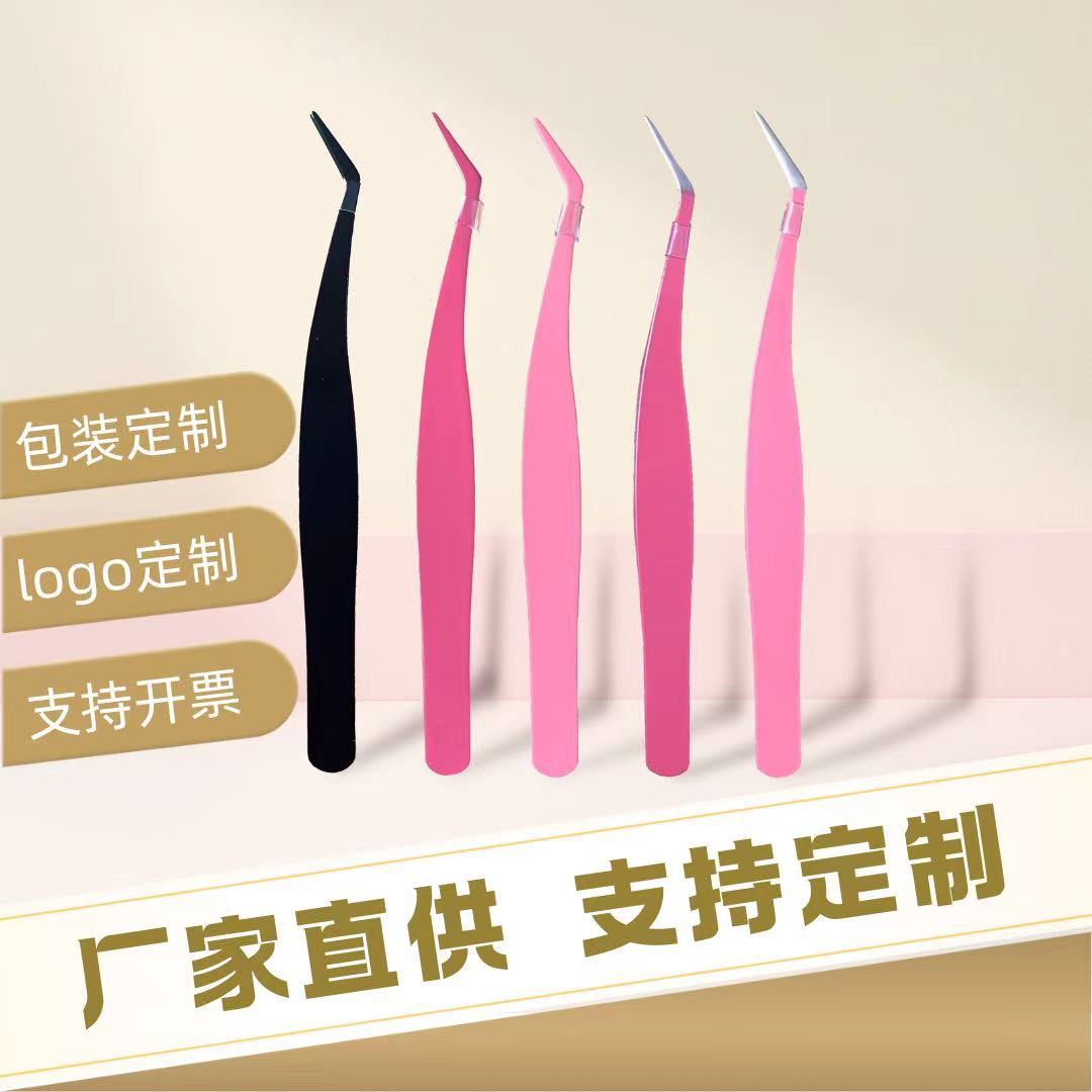 Фабричный стальной пинцет Golden Feather для наращивания ресниц, с заостренными концами, изогнутый