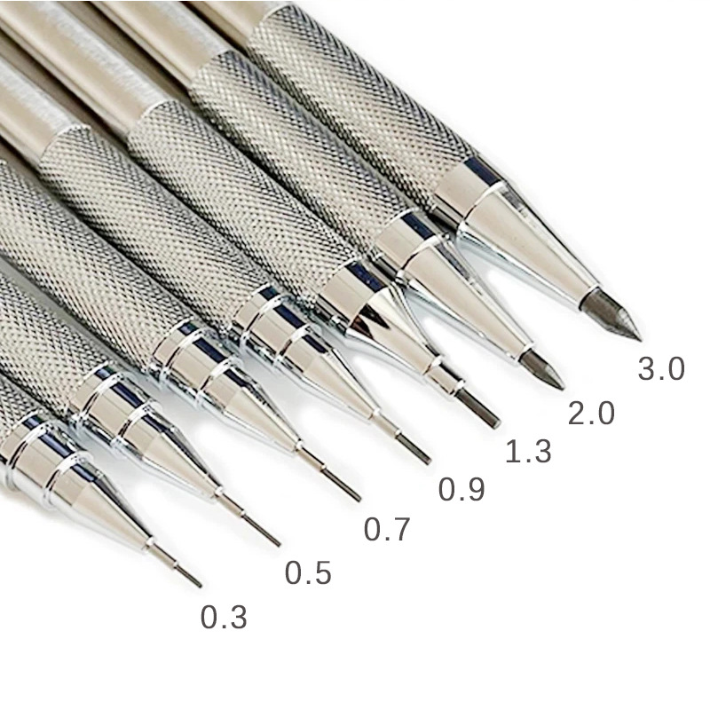 Stainless Steel Mechanical Pencil 0.3 0.5 0.7 0.9 1.3 2.0 3.0mm Metal Active Pencil Drawing