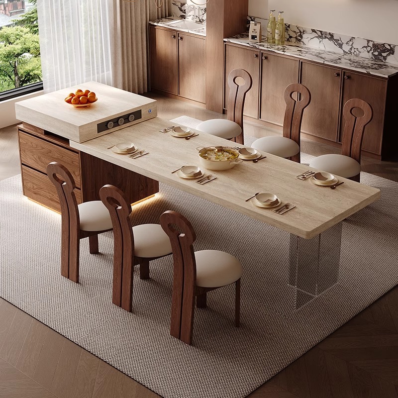 Medieval Style Island Table Dining Table Integrated Household Retractable 2025 New Kitchen Island Small Apartment Slate Island Table